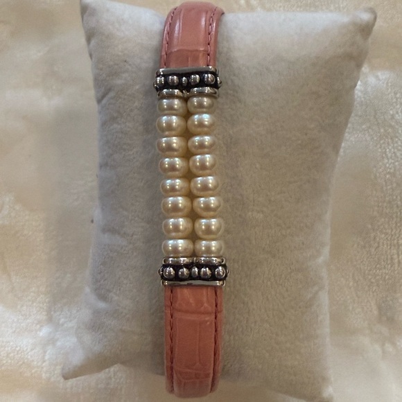 Honora Pink Leather & Pearl Bracelet – Genuine Leather, Silver Accents - EUC - Picture 1 of 13